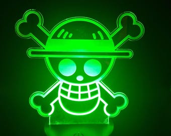 Luminária Noturna LED Jolly Roger de One Piece | Lâmpada Acrílica de Anime | Luminária LED em Formato de Caveira de Pirata | Decoração de Quarto de Anime | Presente para Fã de Mangá | Luz USB