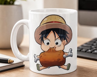 Caneca com Personagem Chibi de One Piece | Caneca de Café Anime | Caneca para Tripulação Pirata | Presente Fofo de Mangá | Presente para Fã de One Piece | Caneca para Colecionador de Anime