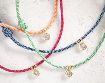 Everyday Cord Necklace - Adjustable Paracord Necklace with Gold Plated CZ Charm