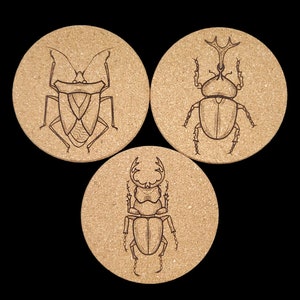 Set of Cork Coasters, Insect, Beetle, handmade, decor, spooky, halloween image 1