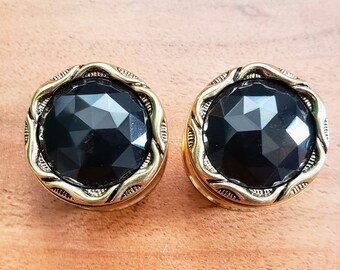 0g - 1/2" Plugs - Faceted Black Vintage Style, 8mm, 10mm, 11mm, 12mm, 00g, 7/16" - Handmade, hider, gauges, earrings, repurposed