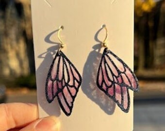 Butterfly Wing Dangle Earrings / boho / spring / gift / mother's day / purple / blue / green / gold