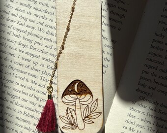 Mushroom moon Bookmark - Handmade / moon / floral / Celestial / gift / Christmas