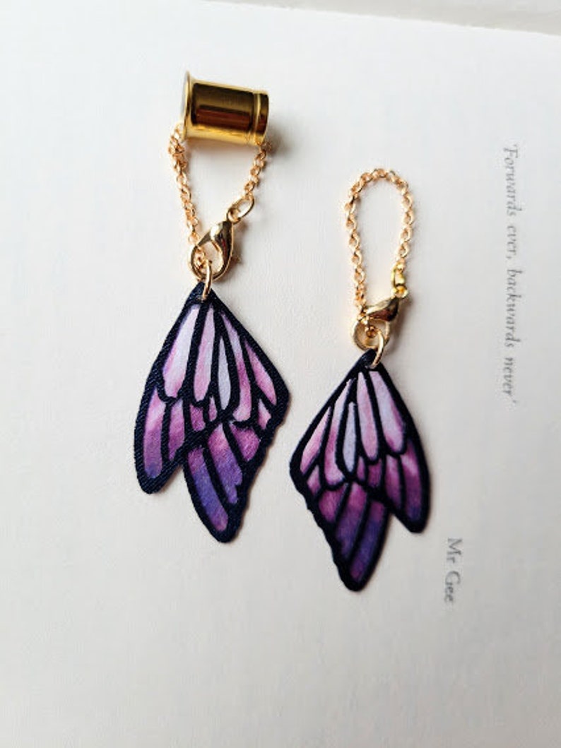 Butterfly Wing Dangles for Plugs / tunnels / gauges / boho / purple / 0g , 00g , 7/16 , 1/2 , 9/16 , 5/8 , 3/4 , 7/8 , 1 image 2