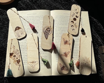 Wooden Bookmarks - Handmade / moon / star / snake / floral / Celestial / gift / mother's day / valentine's