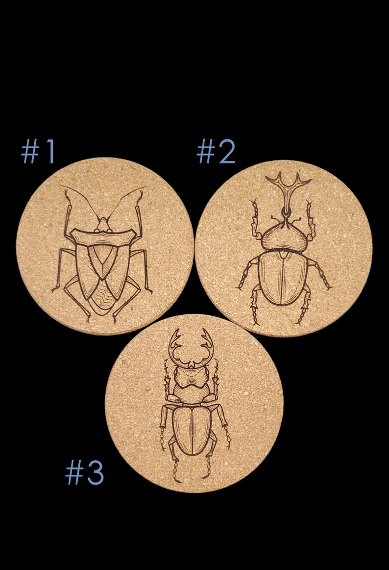 Set of Cork Coasters, Insect, Beetle, handmade, decor, spooky, halloween image 2