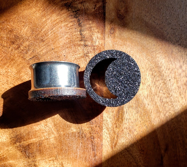 0g 2 Black Glitter Moon Plugs 00g , 7/16 , 1/2 , 9/16 , 5/8 , 3/4 7/8 , 1 Gauges / Wood / Organic / Tunnels image 5