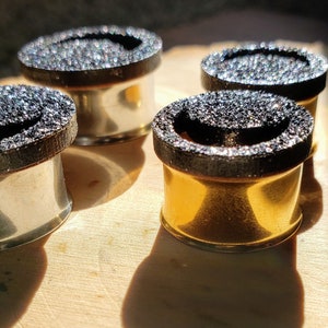 0g 2 Black Glitter Moon Plugs 00g , 7/16 , 1/2 , 9/16 , 5/8 , 3/4 7/8 , 1 Gauges / Wood / Organic / Tunnels image 3