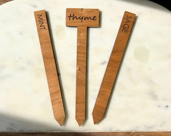 Plant Stakes - Cherry Wood - herb markers, handmade