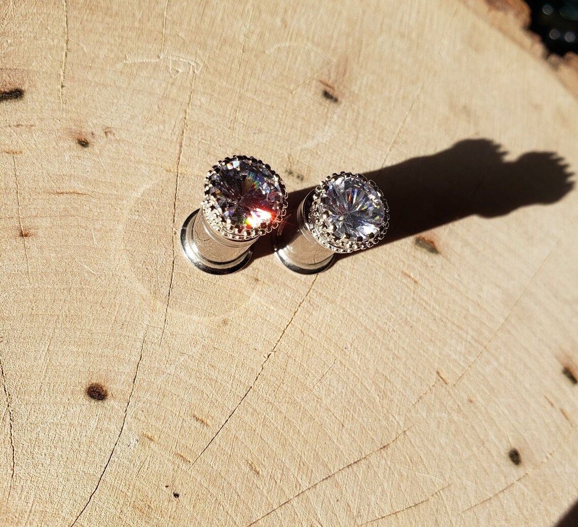 2g 0g Diamond Plugs Handmade Tunnels / Gauges / Earrings Etsy