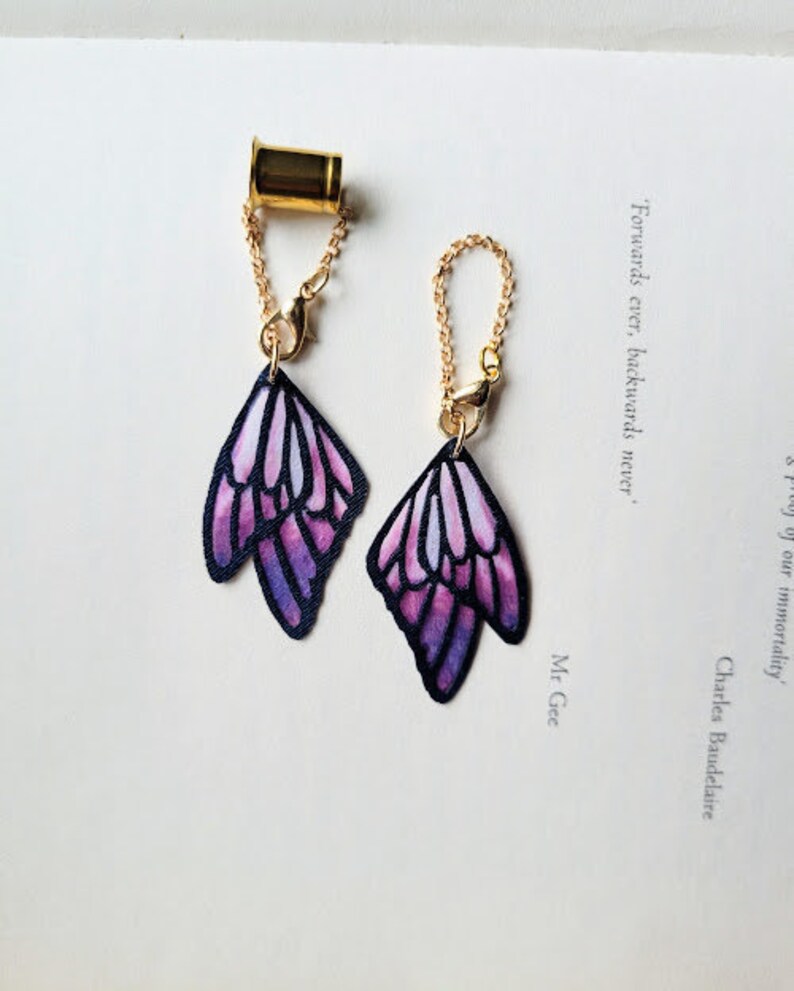 Butterfly Wing Dangles for Plugs / tunnels / gauges / boho / purple / 0g , 00g , 7/16 , 1/2 , 9/16 , 5/8 , 3/4 , 7/8 , 1 image 1