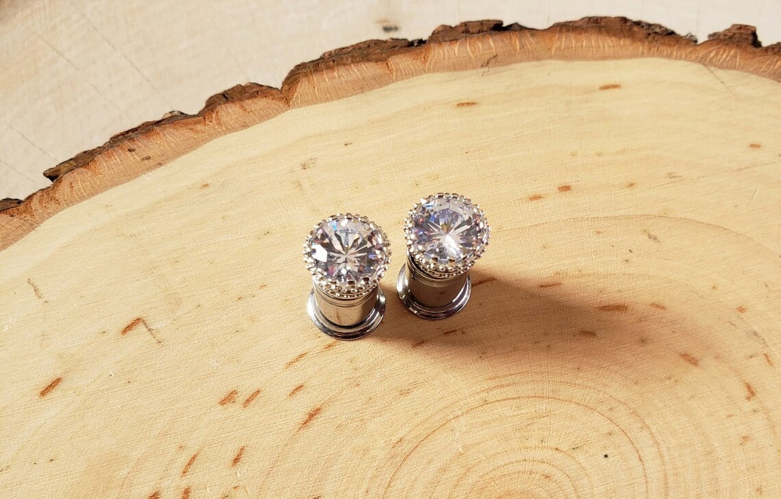 2g 0g Diamond Plugs Handmade Tunnels / Gauges / Earrings Etsy