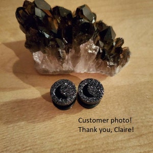 0g 2 Black Glitter Moon Plugs 00g , 7/16 , 1/2 , 9/16 , 5/8 , 3/4 7/8 , 1 Gauges / Wood / Organic / Tunnels image 4