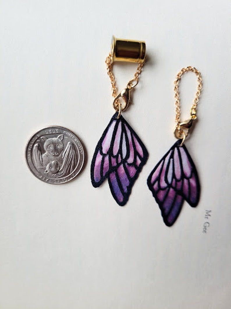 Butterfly Wing Dangles for Plugs / tunnels / gauges / boho / purple / 0g , 00g , 7/16 , 1/2 , 9/16 , 5/8 , 3/4 , 7/8 , 1 image 4