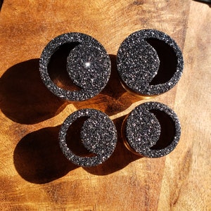 0g 2 Black Glitter Moon Plugs 00g , 7/16 , 1/2 , 9/16 , 5/8 , 3/4 7/8 , 1 Gauges / Wood / Organic / Tunnels image 7