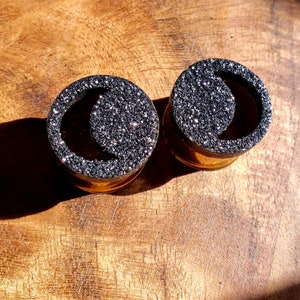 0g 2 Black Glitter Moon Plugs 00g , 7/16 , 1/2 , 9/16 , 5/8 , 3/4 7/8 , 1 Gauges / Wood / Organic / Tunnels image 6