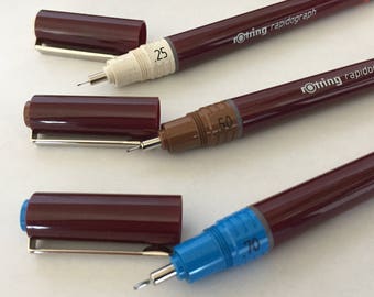 Rotring rapidograph pens vintage drafting tools pens black india ink pens rotring technical pens drafting tools architectural drawings