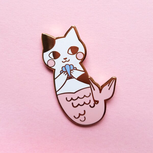 Pines de esmalte duro de Merkitten oro rosa / / sirena gato Pin de solapa / / Pastel Cat Pin Pin