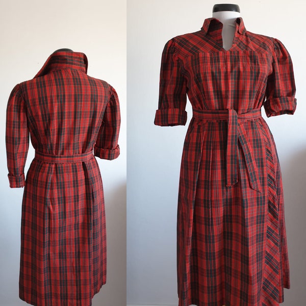 Vintage 1950s plaid dress | 50s plaid cotton dress