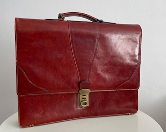 Vintage Pierre Cardin Leather Briefcase | Chestnut Brown Document Case | Designer Work Bag