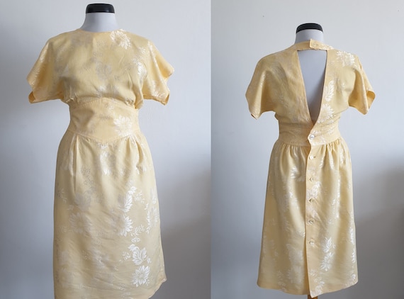 Vintage 1950s  pastel yellow dress | 50s silk flo… - image 2