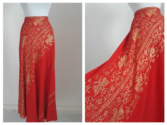 Vintage 1930s metallic lame skirt | 30s red fabric
