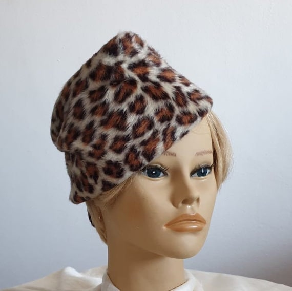 1940s hat | 40s faux fur tilt | 1940s leopard pri