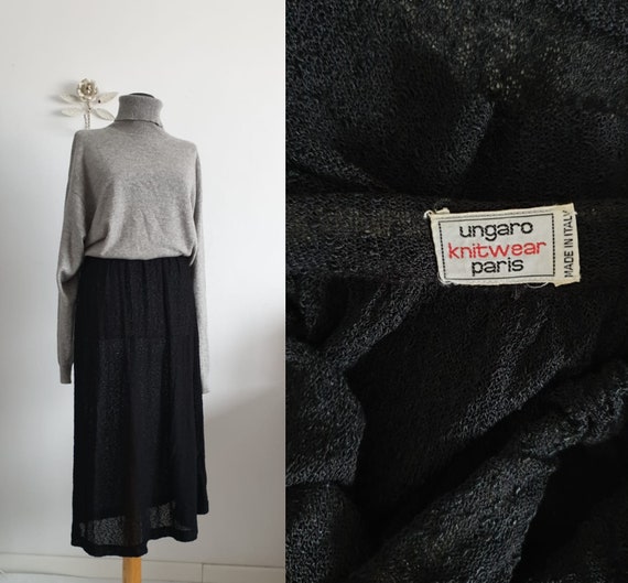 Ungaro black wool skirt | black knit skirt