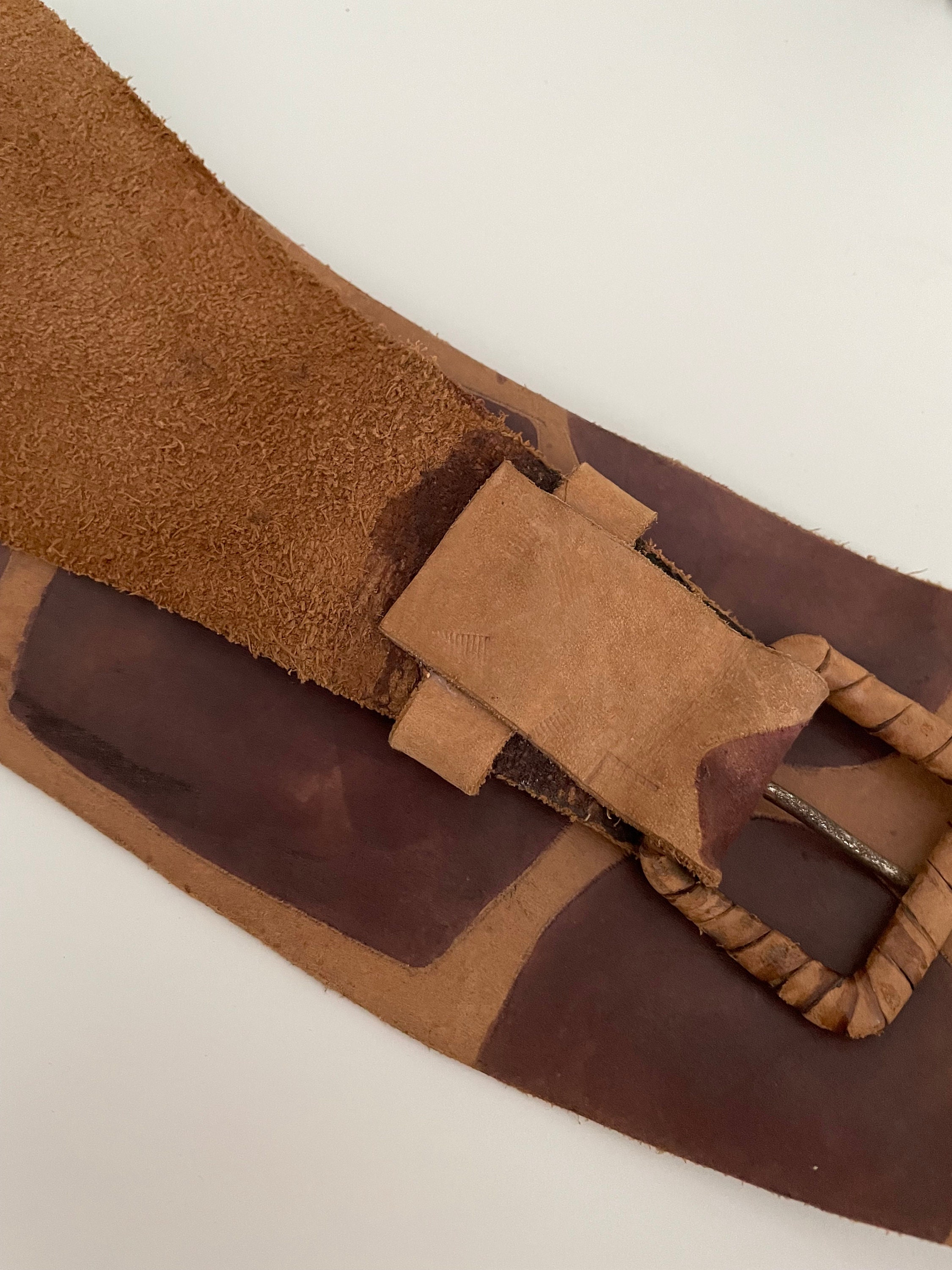Vintage 70s Animal Print Leather Belt | Cowhide - Etsy display picture 3
