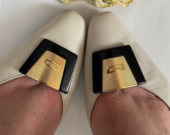 Vintage 1960s Bally Cream Leather Pumps | Mid-Century Skimmers | Retro Designer Shoes