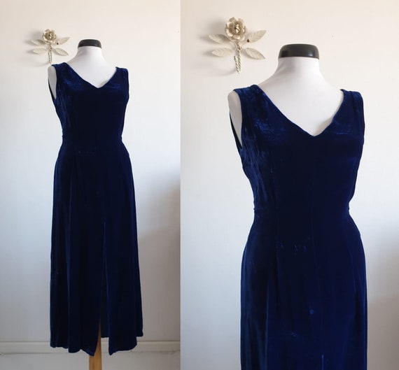 1930s silk velvet dress | vintage 30s blue velvet