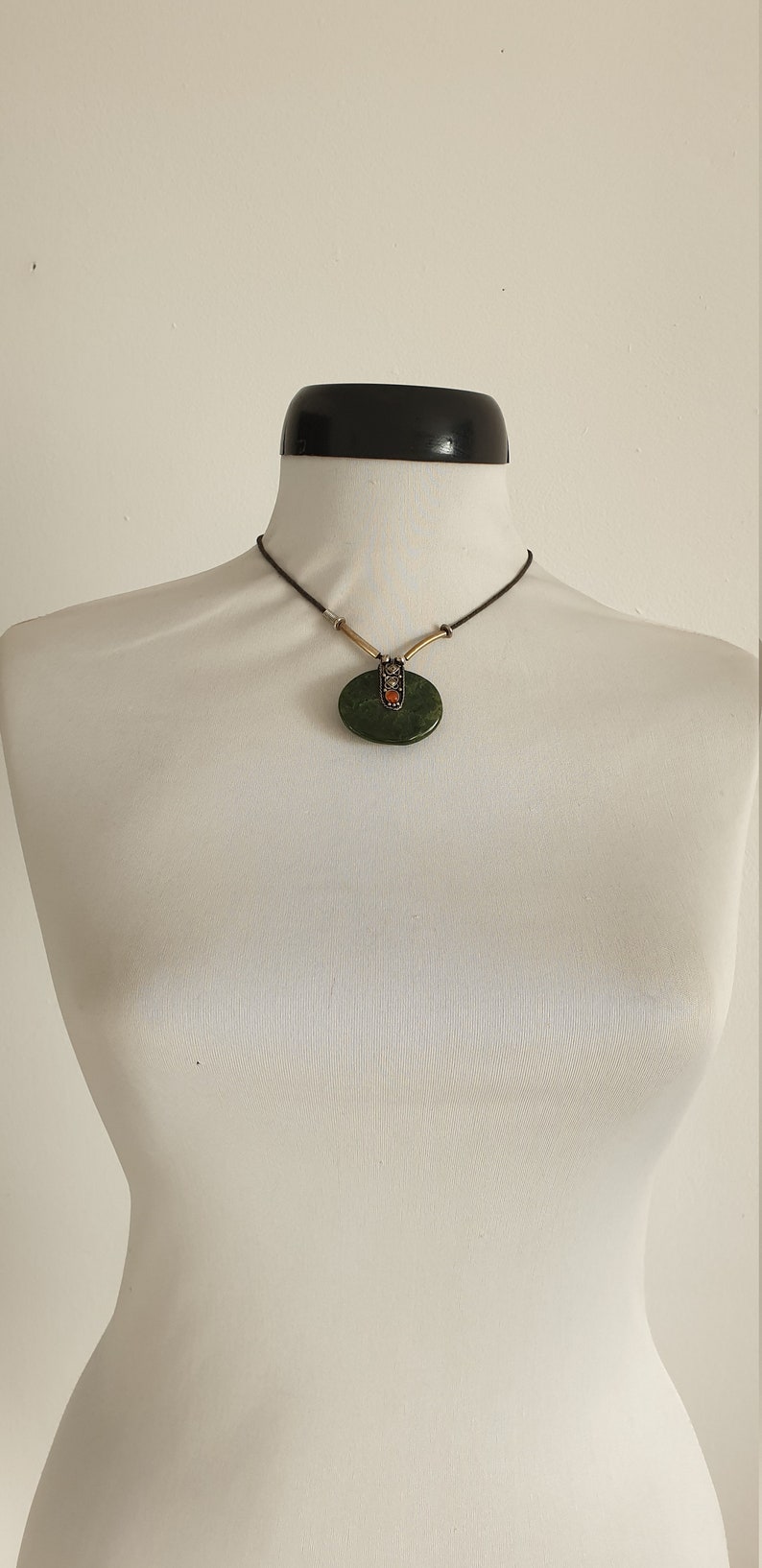 70s jade pendant Vintage 1970s jade necklace silver tone and jade necklace