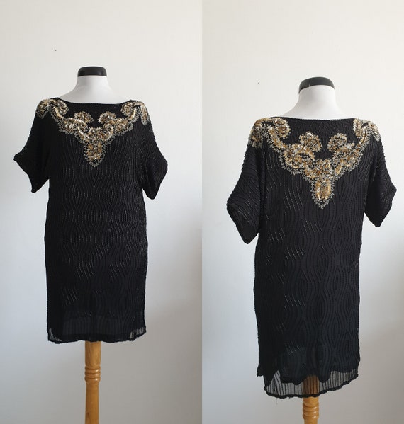 Vintage 1960s beaded dress | beaded silk dress | b