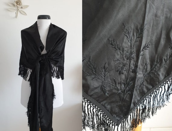 1930s black piano shawl | vintage 30s embroidery … - image 2
