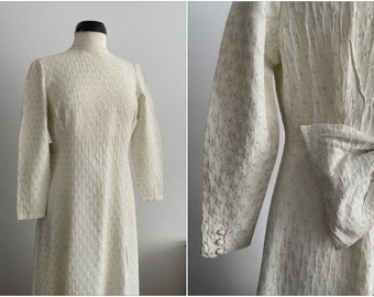 1950s brocade dress | vintage 50s offwhite & silver woven dress