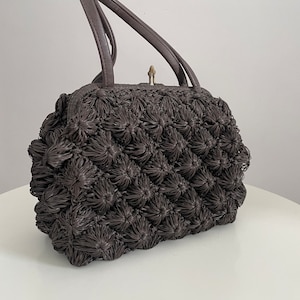 1950s brown raffia handbag | vintage 50s raffia bag