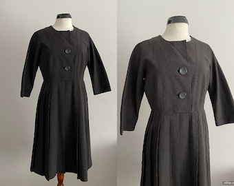 1950s grey dress | vintage 50s wool dress