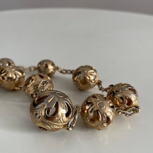 1930s Brass Necklace | Vintage 30s 40s Filigree Brass Spheres Necklace