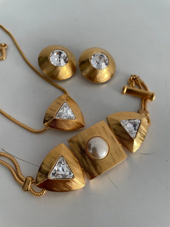 Set Bijoux Yves Saint Laurent - Collier + Boucles D'oreilles - Cristal Doré - Matière Laiton - Neuf Sans Emballage