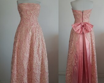 1940s Pink Lace Ball Gown | Vintage Silk Taffeta Dress