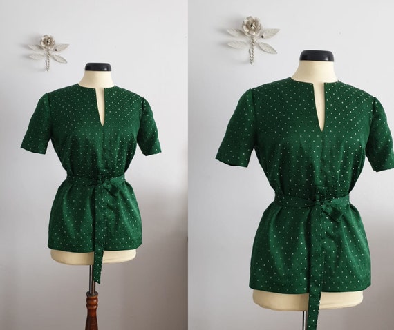 1950s green brocade blouse | vintage 50s brocade b