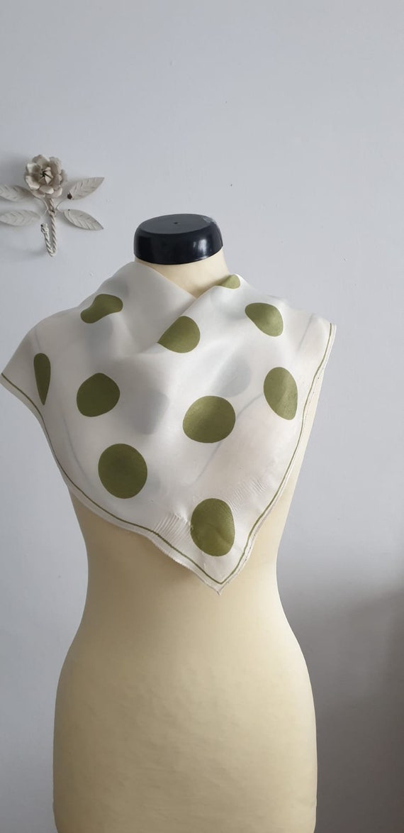 1950s polka dots scarf | vintage 50s green polka … - image 5