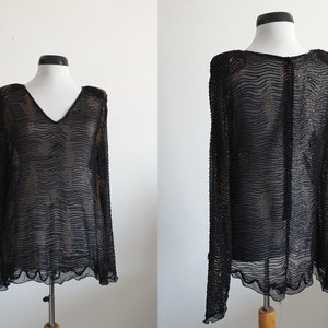 Vintage 1970s silk blouse black silk blouse silk chiffon blouse 画像 1