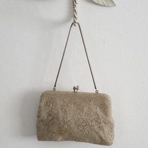 1950er silber perlen changierende Abendtasche | vintage 50er Jahre Braut Handtasche