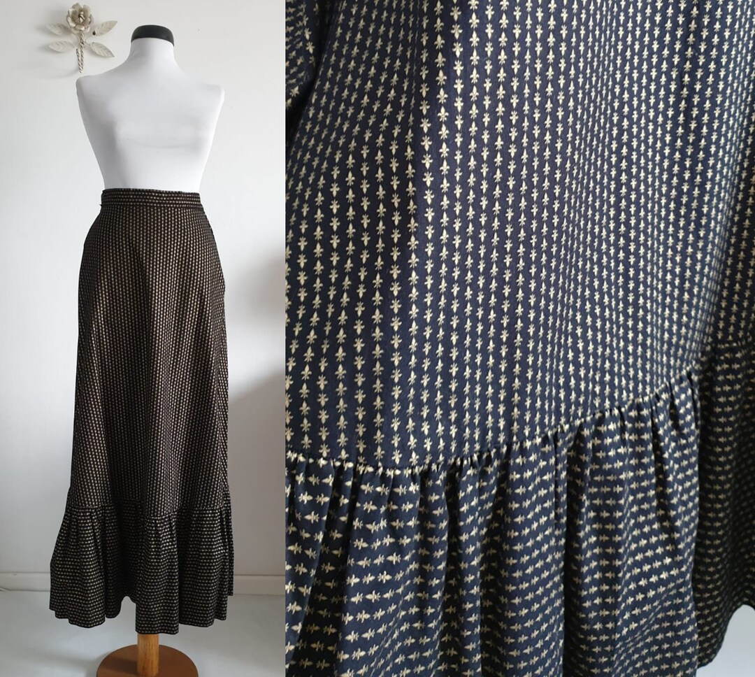 1970s Fleur De Lys Maxi Skirt Vintage Cotton Long Skirt - Etsy