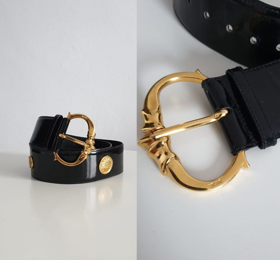 Celine black patent leather belt | vintage Celine