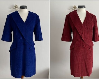80er Jahre Cord Midi Kleid | 1980er Vintage Kleid mit durchgehender Knopfleiste und Knopfleiste