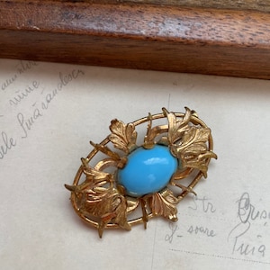 1930s brass brooch | vintage 30s turquoise brooch