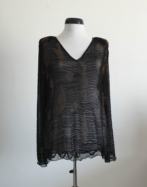 Vintage 1970s silk blouse | black silk blouse | s… - image 2