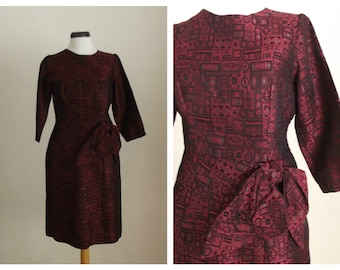 Vintage 1960s Garnet Brocade  Party Dress/ small- medium / vintage dress.